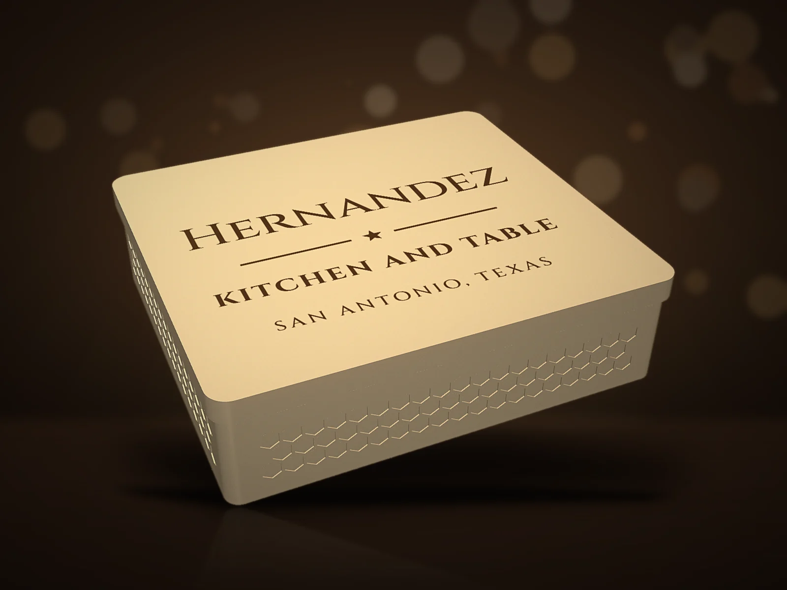 Host Set box lid lettered Hernandez, Kitchen and Table, San Antonio, Texas
