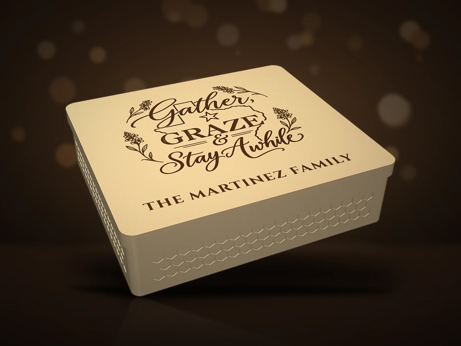 Host Set box lid with the bluebonnet design and The Martinez Family